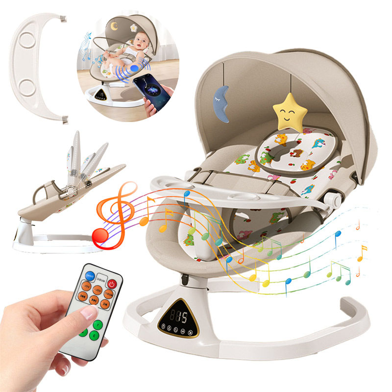 Cama de balanço para bebê, elétrica, luxuosa, balanço, reclinável, cadeira de balanço automática, cinto de segurança de cinco pontos com controle remoto
