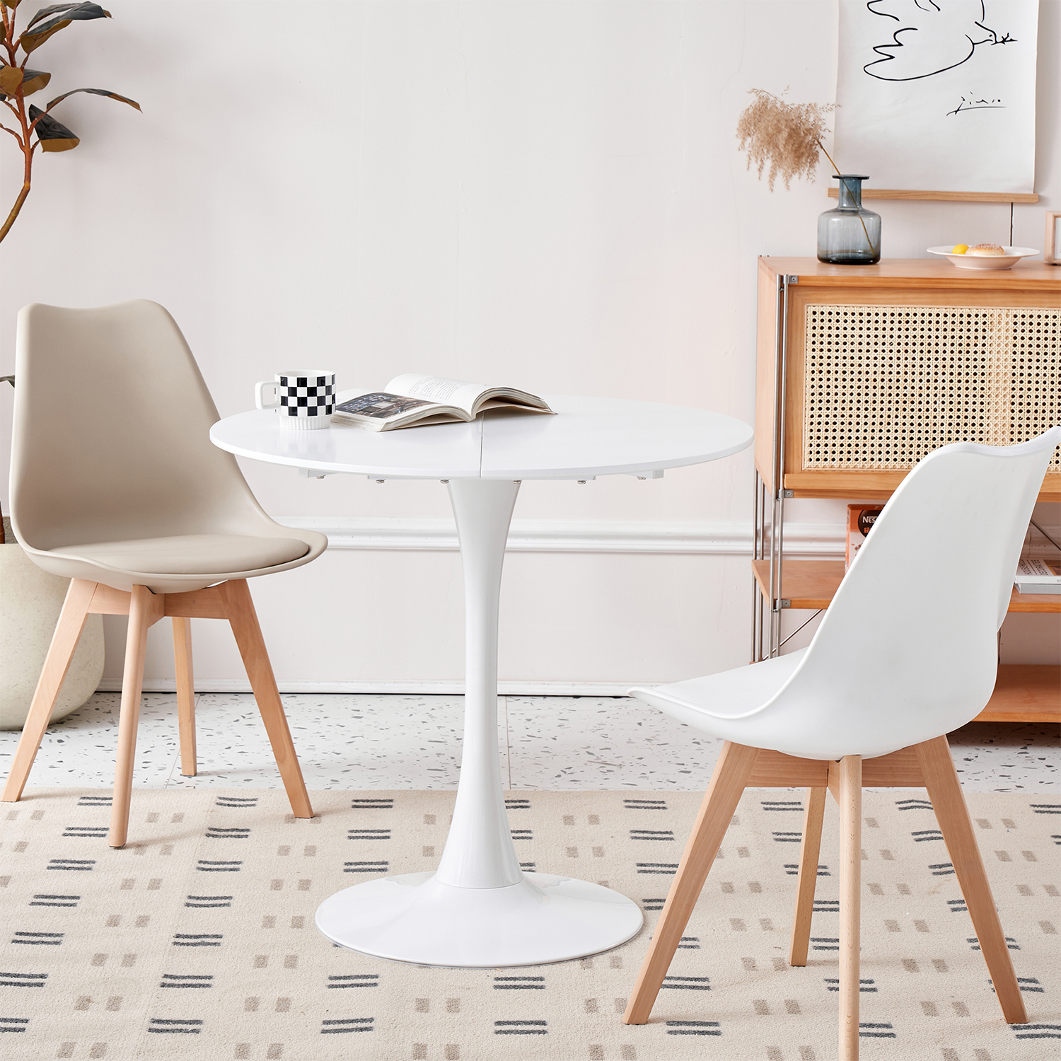 Meja bulat tetap Gina dapur ruang makan ruang tamu Nordik furnitur gaya Modern meja balkon kecil hitam 80CM