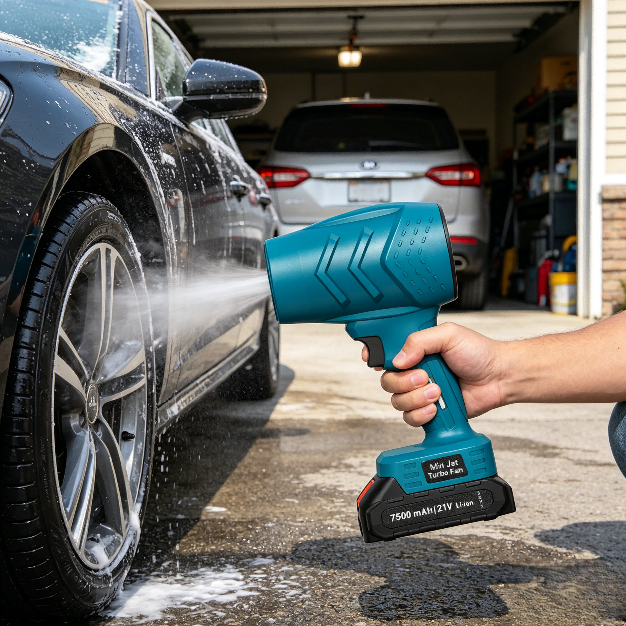 Soprador Elétrico de Turbina 36000RPM 380W 550g de Pressão, Ferramenta para Secar Carros, Ventilador Violento Sem Fio com Bateria