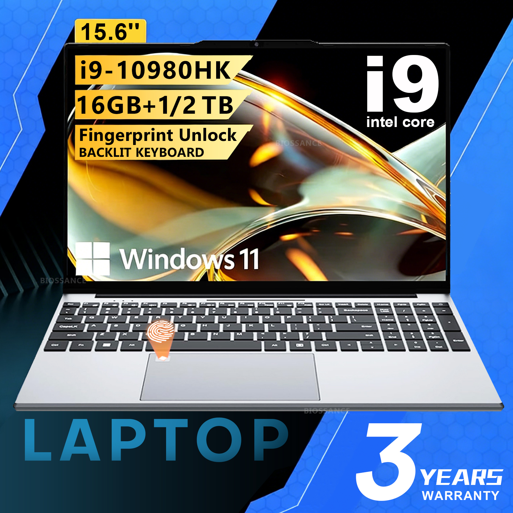 Laptop da 15.6 pollici Intel Core i9 10980HK, PC da gioco con Windows 11, 16GB di RAM, SSD da 1TB/2TB, sblocco con impronta digitale, retroilluminazione tastiera 1080P