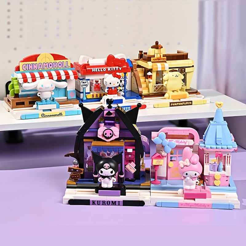 Sanrio ประกอบของเล่นบล็อกอาคาร Hello Kitty Kuromi Cinnamoroll My Melody อิฐของเล่นเครื่องประดับเด็กวันหยุดของขวัญ