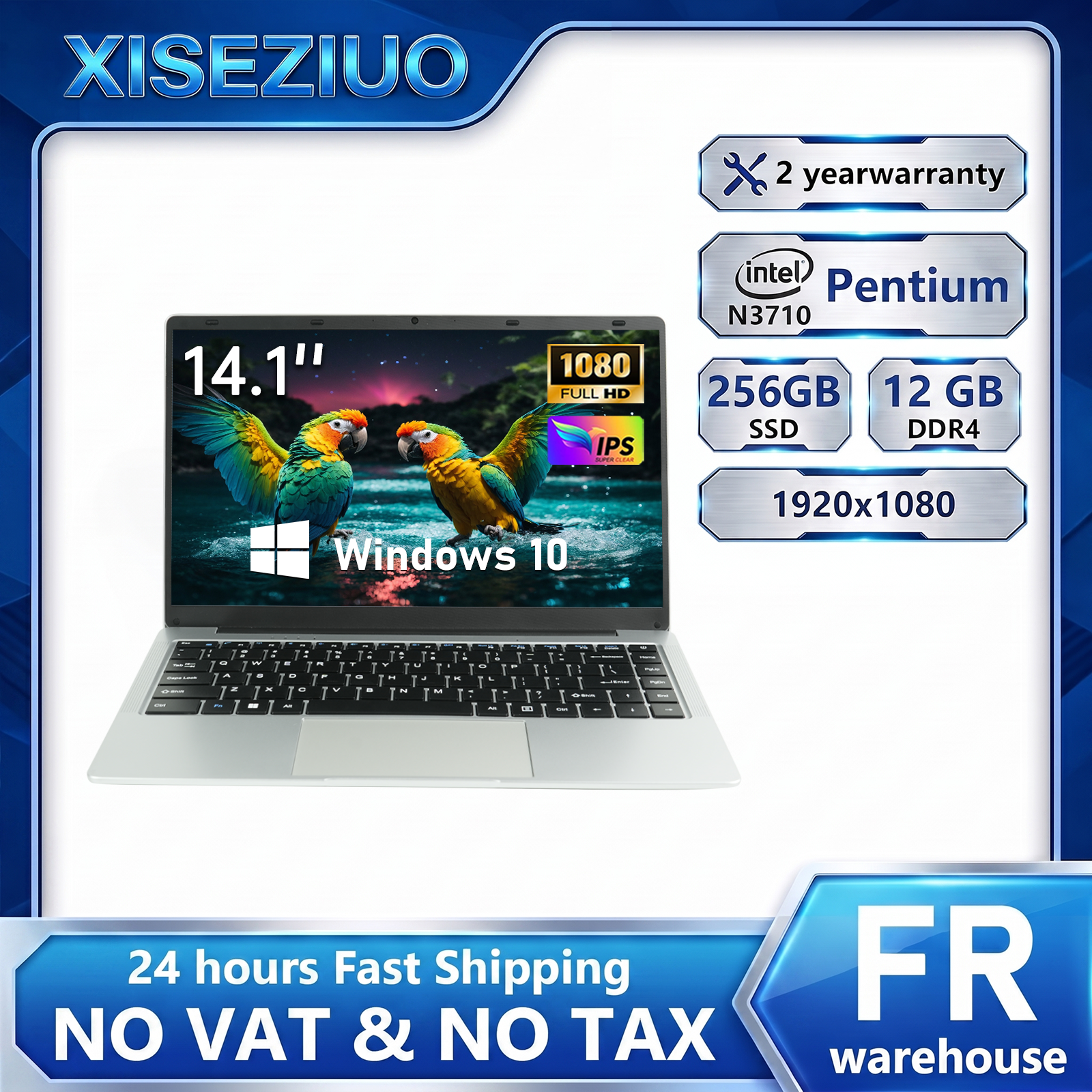 Laptop da 14.1 Pollici con Processore Intel N3710 Quad Core, 12GB RAM, 256GB SSD, Windows 10, Display FHD IPS, Ultrabook,Ufficio e Business, PC Leggero con Apertura a 180 Gradi ° Open Notebook Duty Free, esente da IVA