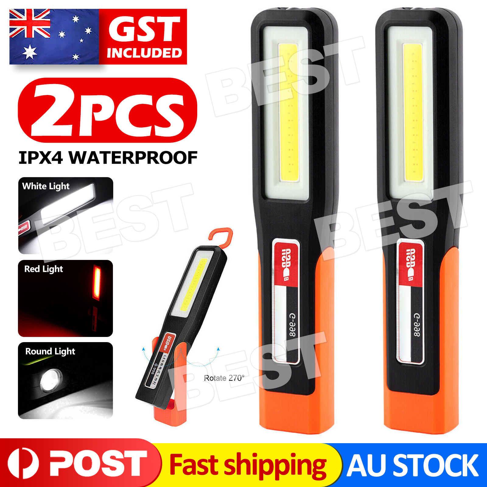 2PCS Rechargeable LED Magnetic Work Light Cordless COB Inspection Lamp Torch AU