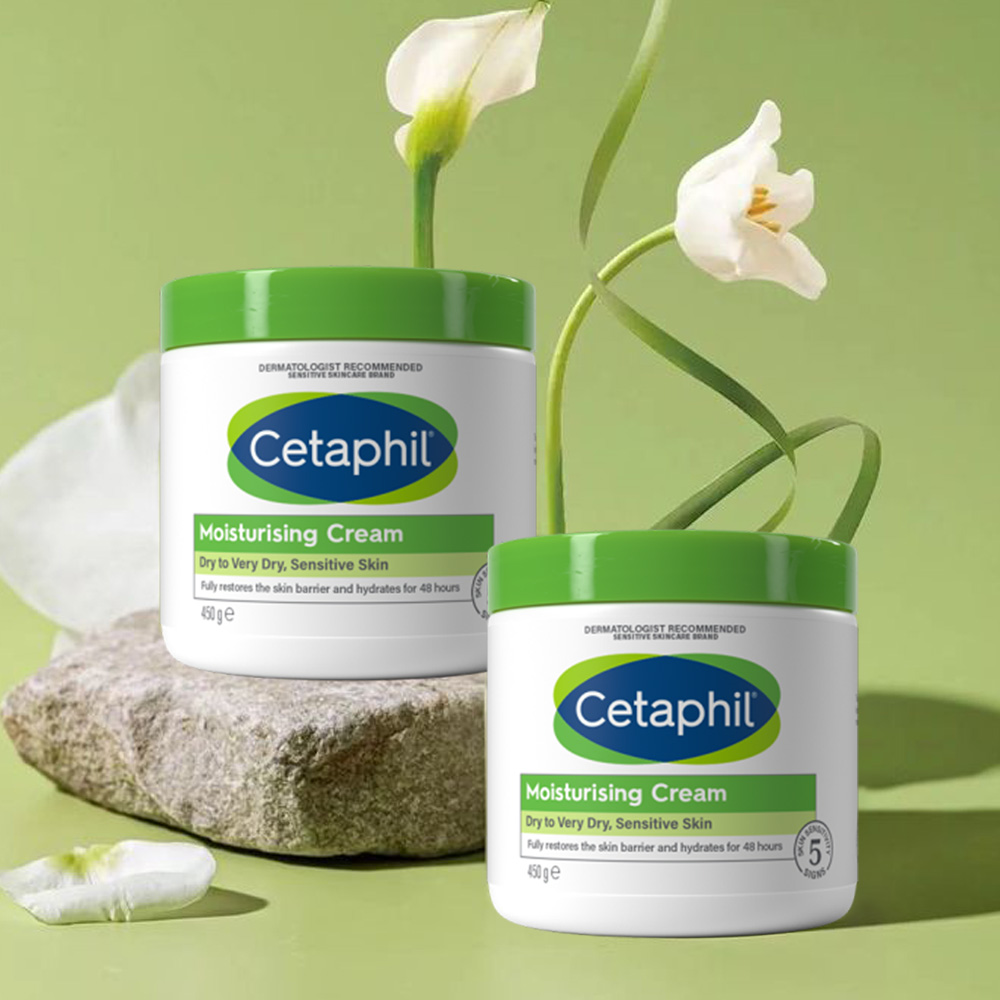 Cetaphil Vochtinbrengende Crème 450G, Voor Droog Tot Zeer Droog, Gevoelige Huid, Lichaam & Gezicht, Vitamine B3,B5, Zoete Amandelolie
