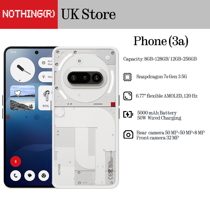 Nothing Phone (3a) (6.77"), 8GB 128GB, 12 GB, 256 GB, 50 MP, Android 15, 50W