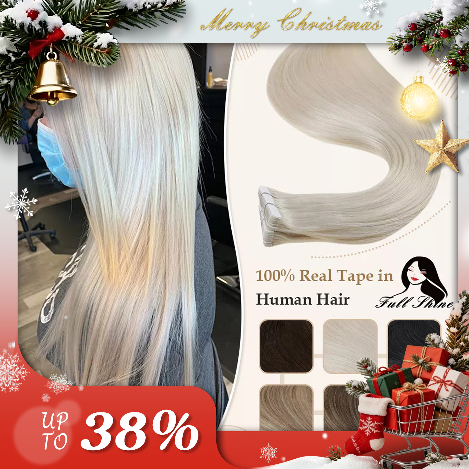 Full Shine เทป 100% Remy Human Hair ตรงสองด้านสีบลอนด์สบาย Silky เทปธรรมชาติสําหรับผู้หญิง