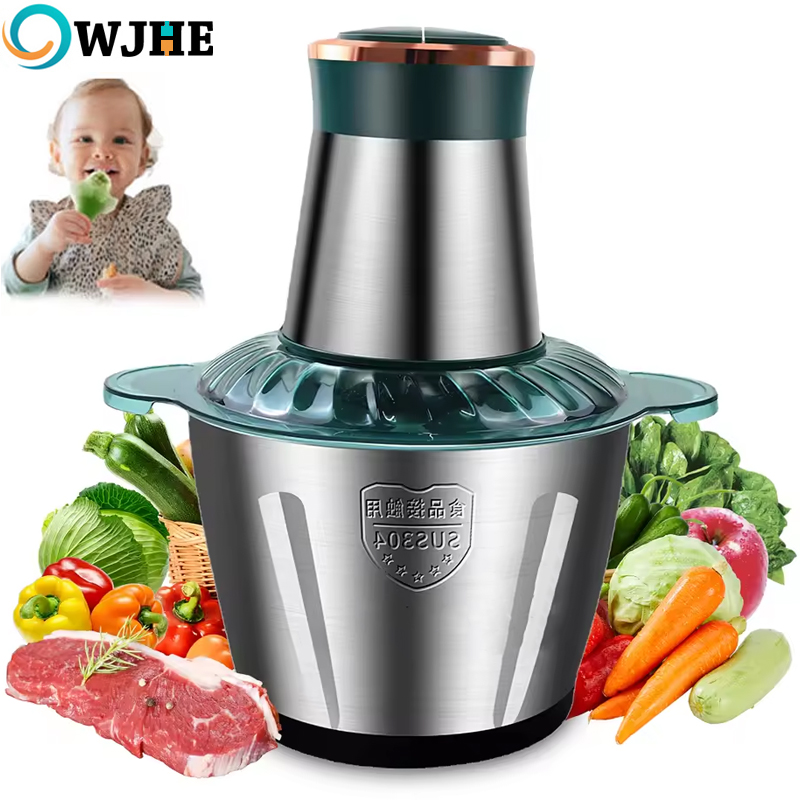 OWJHE 3L 300W Moedor de carne elétrico Triturador de alimentos 6S Aço inoxidável Multifuncional Fatiador de vegetais Chopper Processador de alimentos para bebês