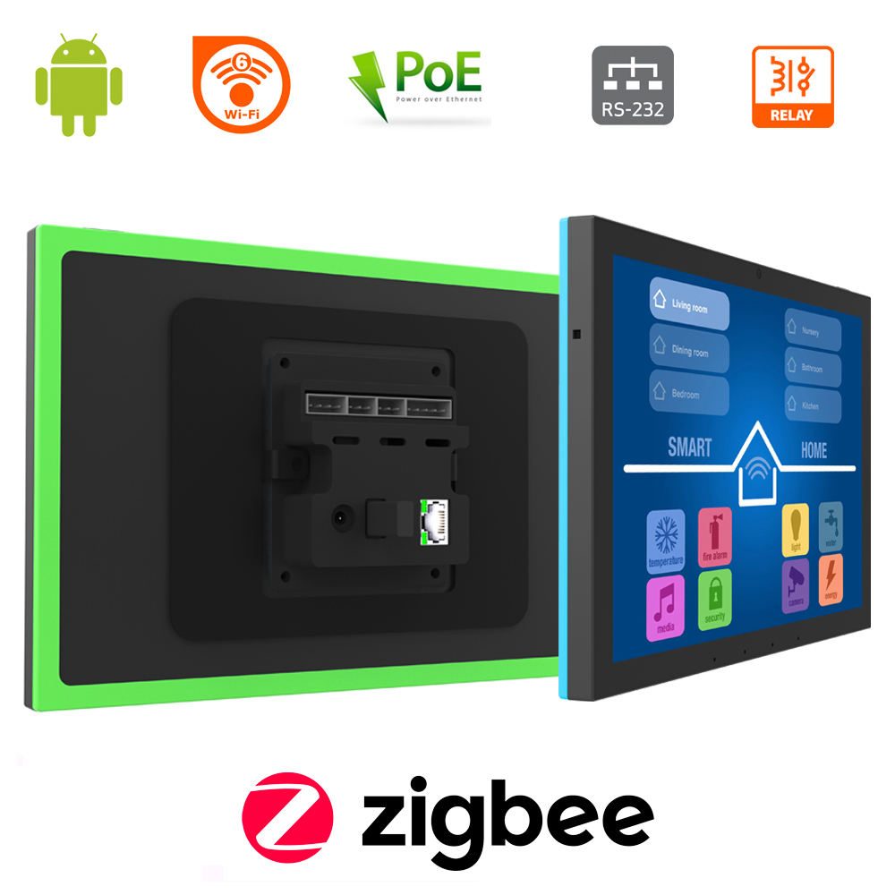 10,1 inch Android Smart Home-bedieningspaneel met touchscreen, 4 GB RAM, wifi 6, RJ45, PoE, RS232, RS48, software niet inbegrepen.