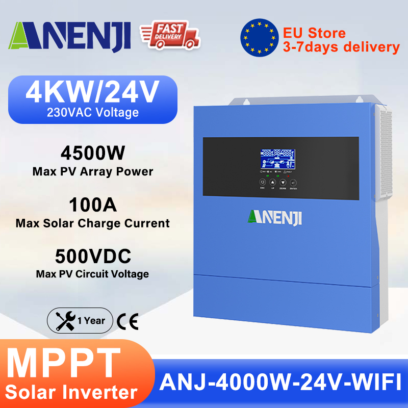 ANENJI 4kw Inversor Solar Híbrido Off Grid Tie Onda Sinusoidal Pura MPPT Inversor 24V 220V 100A Carregador Solar para Fotovoltaico PV 500VDC