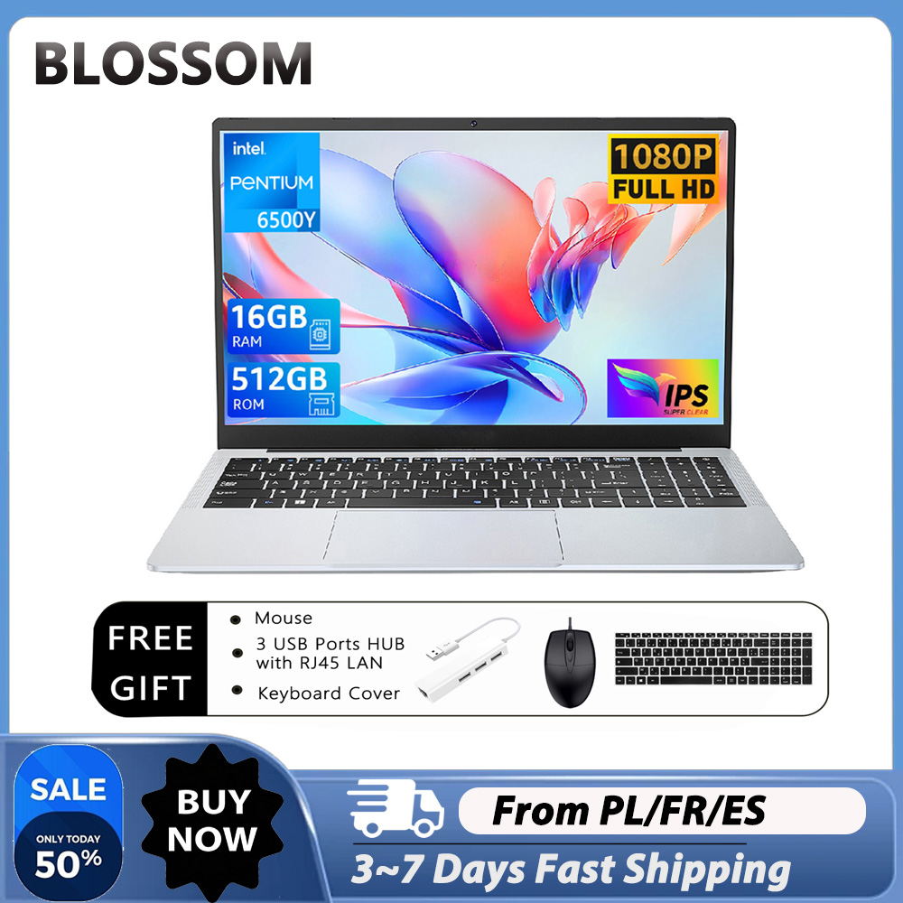 Blossom 17,3 inch 6500Y Laptop, Intel N5095 processor, 16GB RAM, 512GB/1TB SSD, lichtgewicht draagbare notebook, verlichte toetsenbord, Windows 11 Pro