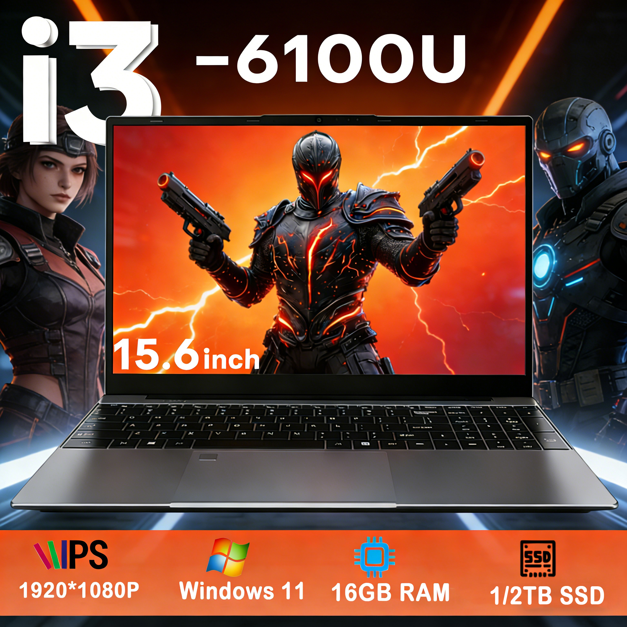 NUOVI Laptop da gioco 15.6" Intel Notebook PC Ultra Sottile Intel Core i3-6100U 16GB RAM 1TB SSD Computer per Ufficio e Studio Windows 11
