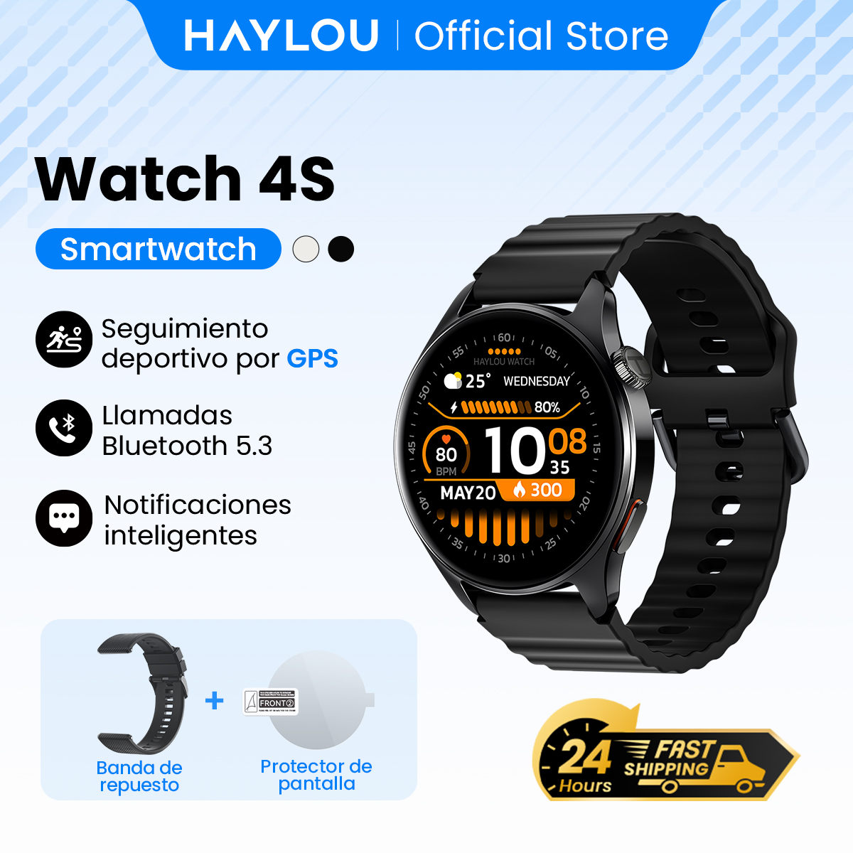 Reloj Inteligente HAYLOU Watch 4S con GPS, Pantalla AMOLED HD de 1.43”, 5 Posicionamientos GPS por Satélite, Más de 120 Modos de Entrenamiento, Reloj Deportivo Inteligente