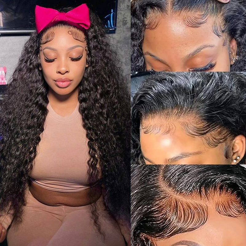 Peruca de onda de água brasileira com laço dianteiro, cabelo humano pré arrancado, molhado e ondulado, 180%, 13x6