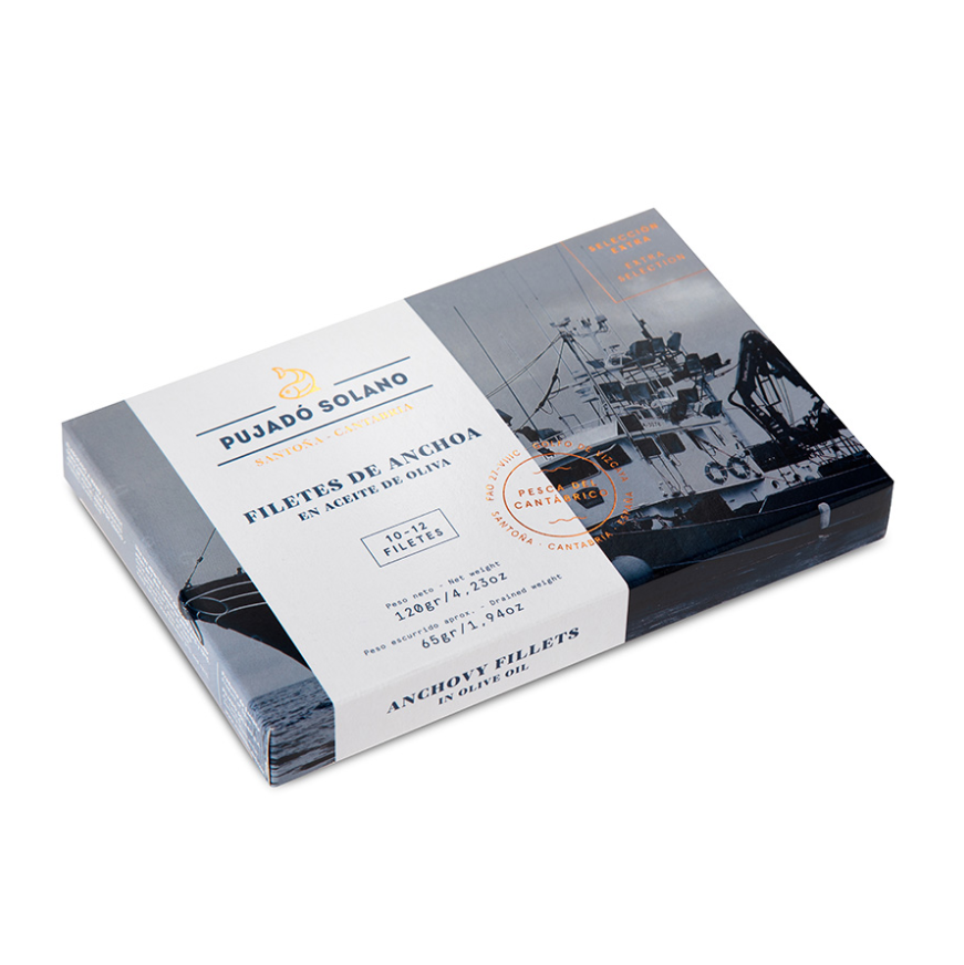 Anchovas cantábrias 12 filetes em azeite fazemos o processo de cura completo de anchova seguindo o método tradicional. 10-12 cantabrico anchovas em azeite extra-grande.