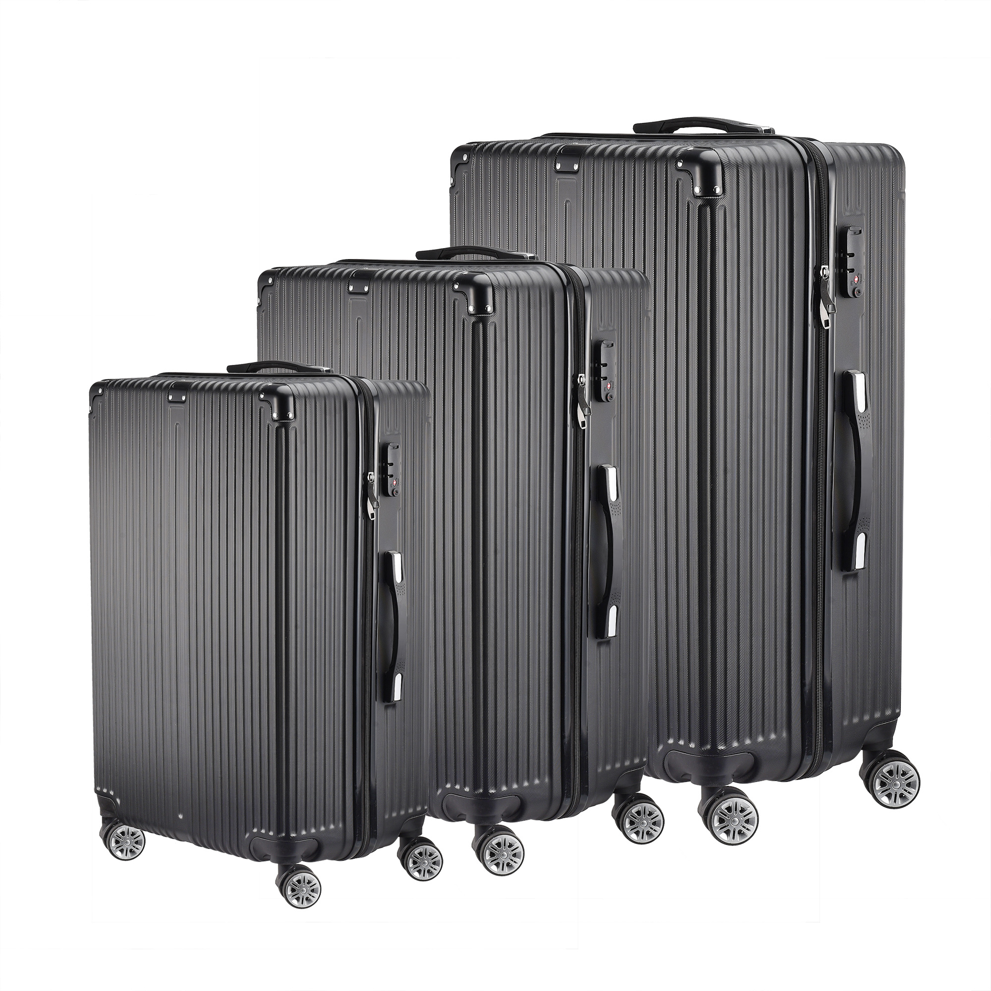 3-teiliges Trolley-Koffer-Set, abs Hartsc halen gepäck mit Schloss, Teleskopgriff-Koffer mit 4 drehbaren Rollen, schwarz