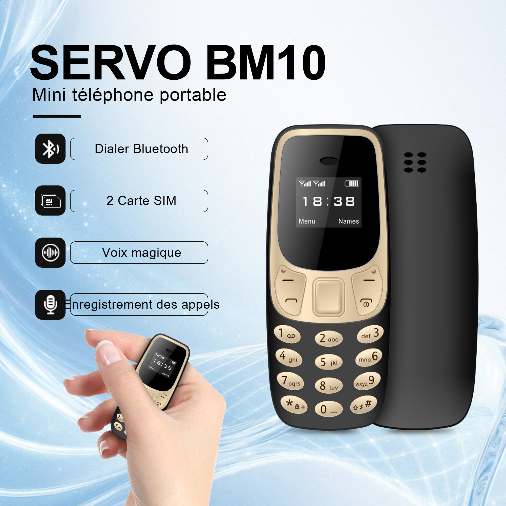 SERVO BM10 Mini téléphone portable 2 carte SIM Bluetooth écouteur changeur de voix dialeur enregistrement sonore petit téléphone portable
