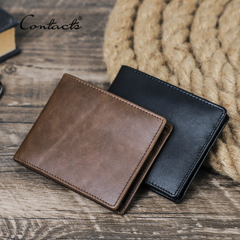 Contact's Echt Lederen Heren Portemonnee Samll Bifold Design Casual Dunne Slanke Portemonnees Kaarthouder Vintage Mannenportemonnee Geldclip
