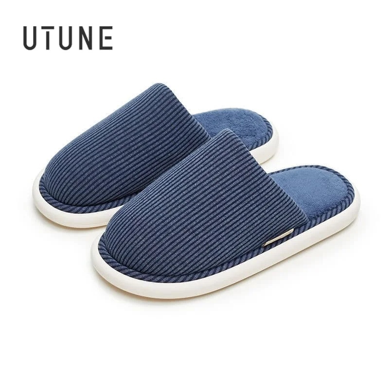 UTUNE Mùa Đông Nam Dép Đi Trong Nhà Đặc Súc Tích Nữ Nhà Chống Trượt Ấm Mùa Thu Tắt Tiếng Bãi Thoáng Khí Cặp Đôi nhà Trượt