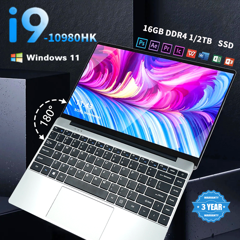 Novo Laptop Intel Core i9-10980HK de 14.1 polegadas, Portátil com Windows 11 Pro, 16GB de RAM, SSD de 1TB/2TB, Ideal para Escritório, Estudo e Jogos