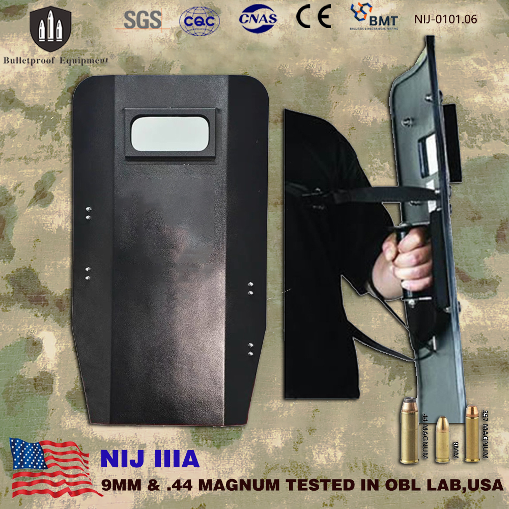 Escudo de combate táctico a prueba de balas de acero Ultra ligero ISO, NIJ IIIA .44, escudo protector antidisturbios balístico