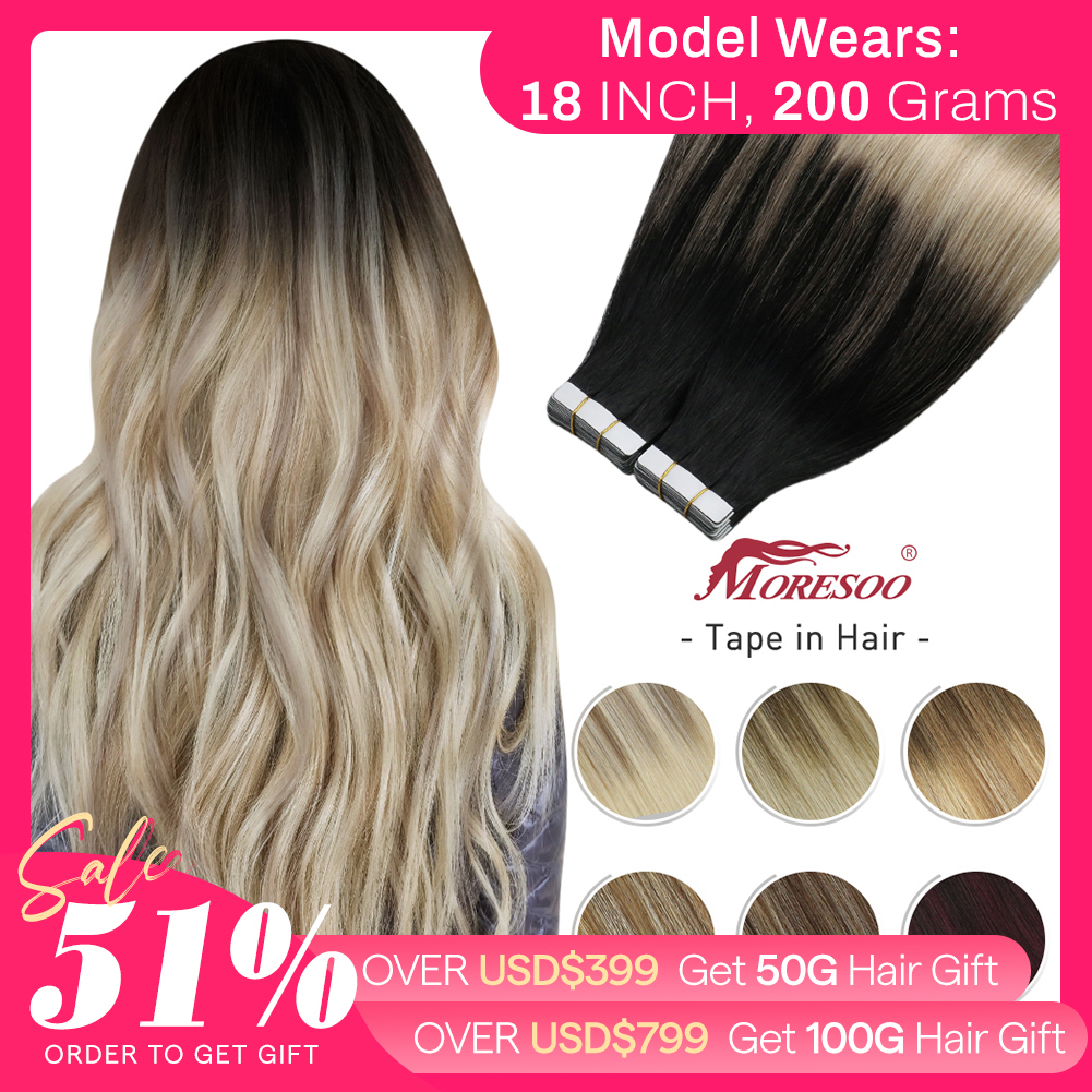 cabelo natural humano Moresoo fita em extensões de cabelo humano balayage cabelo loiro remy cabelo natural e macio trama da pele em linha reta ombre cabelo humano na fita adesiva cabelo humano fita adesiva invisivel