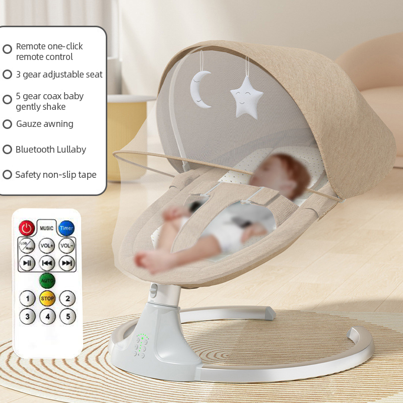Cama de bebê elétrica de luxo balanço elétrico shaker reclinável cadeira de balanço automático cinto de cinco pontos com controle remoto
