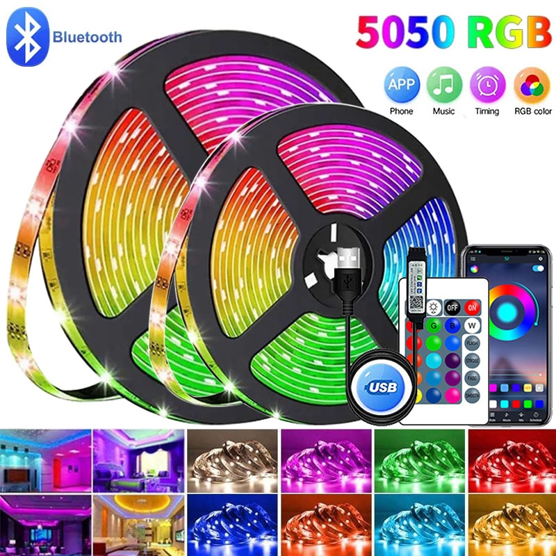 Tira de Luces Led USB 1-30M 5050 RGB Luz Led Bluetooth APP Control Luces Led lámpara de diodo Flexible cinta TV retroiluminación decoración de la habitación