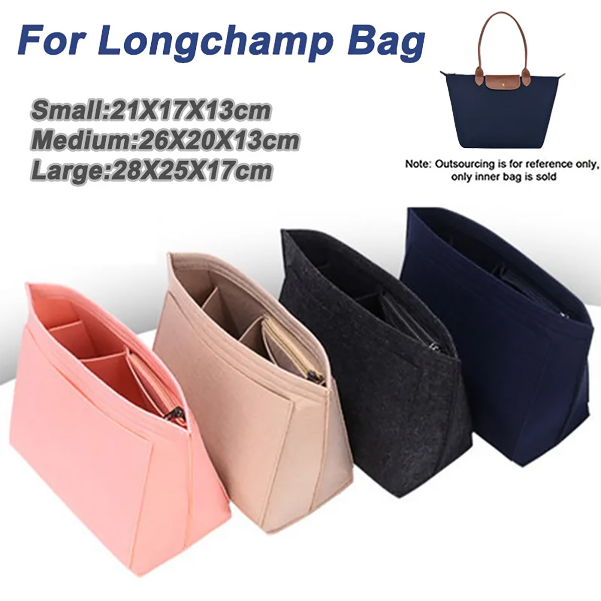 Bolsa de inserción de fieltro para bolso Longchamp, bolsa con forro, bolsa de maquillaje de tela de fieltro, soporte de viaje, organizador de bolso de inserción portátil