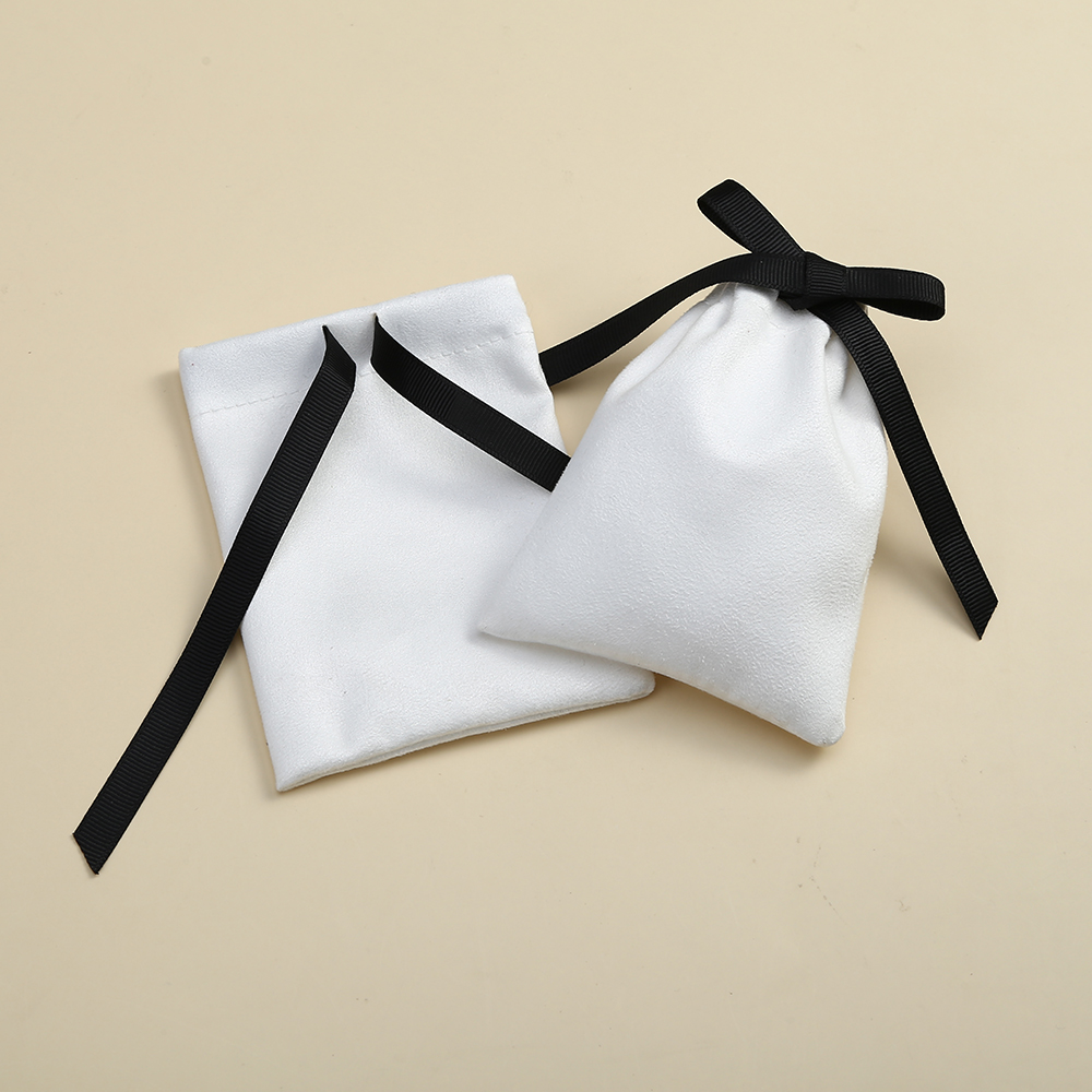 10 Uds. Bolsas con cordón de terciopelo de Franela blanca, bolsas de regalo de joyería de boda, pulseras de viaje DIY, collar, anillo, organizador de embalaje