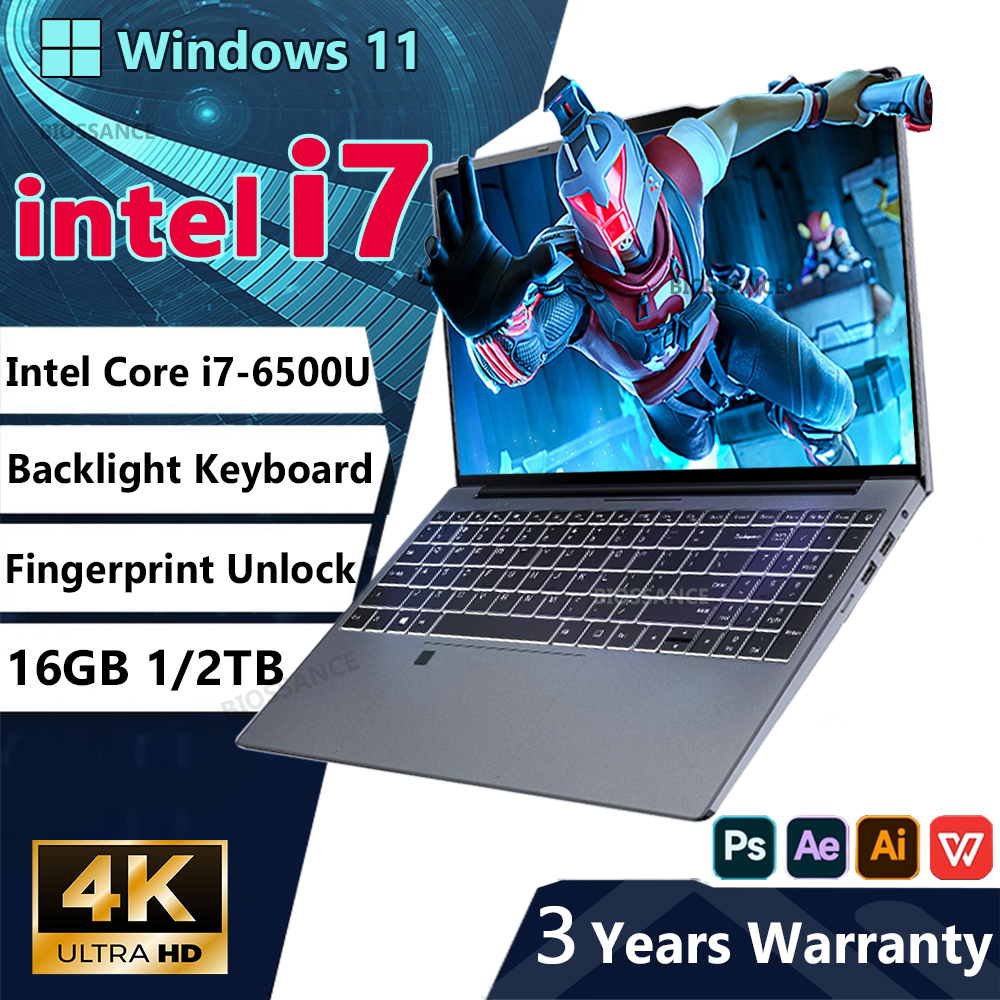 2025 15,6 "Intel Core i7 6500U laptopcomputer PC Windows 11 16 GB DDR4 1 TB SSD Laptops met achtergrondverlichting Kantoor Vingerafdruk Ontgrendelen Game PC