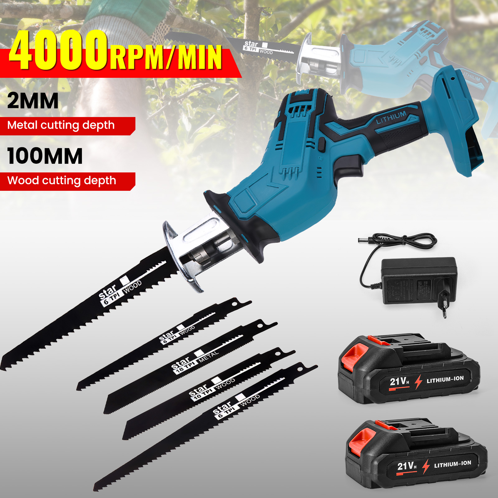 100mm Akku-Säbelsäge 3000 U/min Variable Geschwindigkeit Metall- und Holzschneidewerkzeug Elektrosäge für Makita 18V Akku