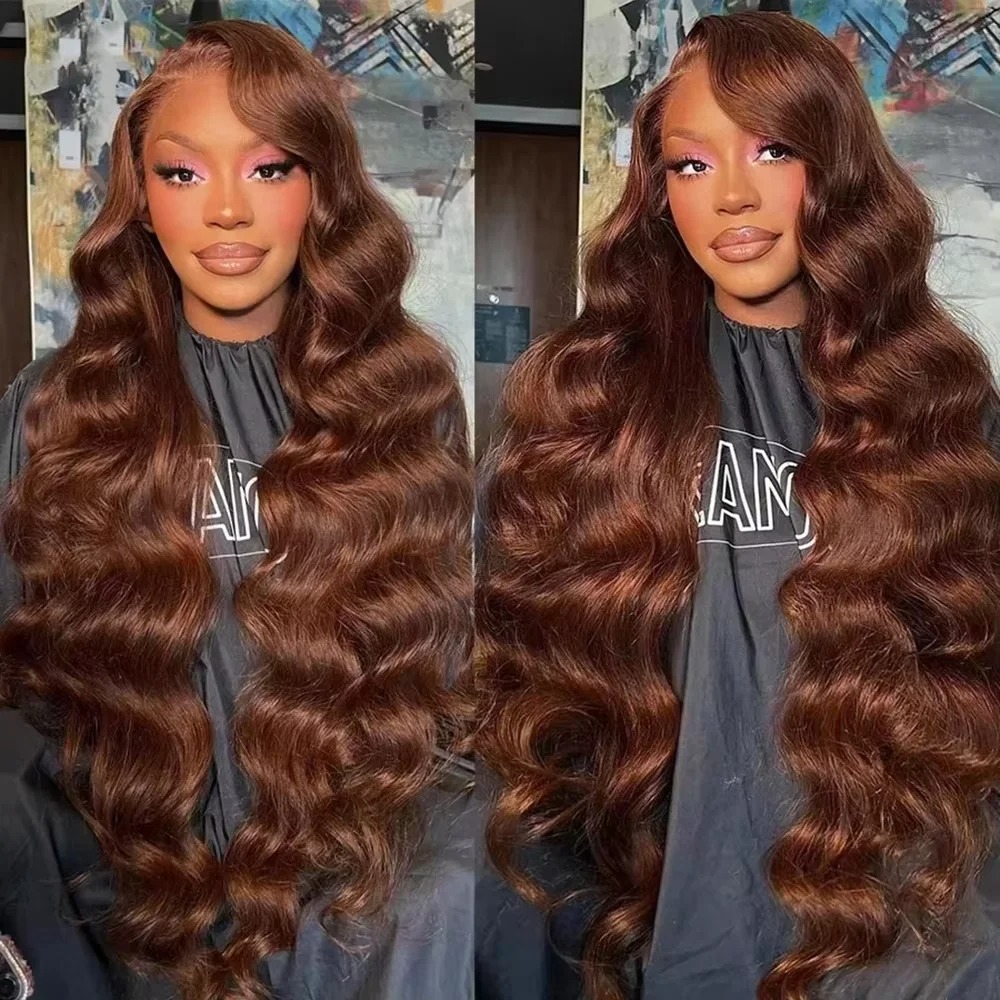 30 parrucche per capelli umani castano cioccolato da 40 pollici onda del corpo 13x5 13x6 HD parrucca anteriore in pizzo onda d'acqua prepizzicata # 2 colori rossi per le donne