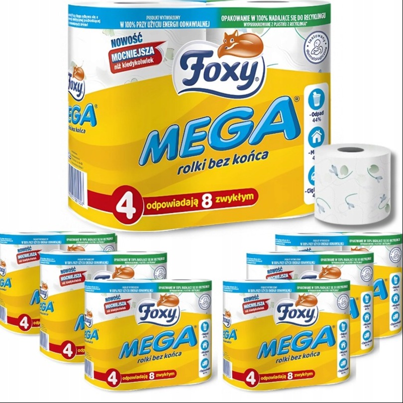 Papier toaletowy Foxy Mega rolki bez końca (4 rolki) x 7 sztuk