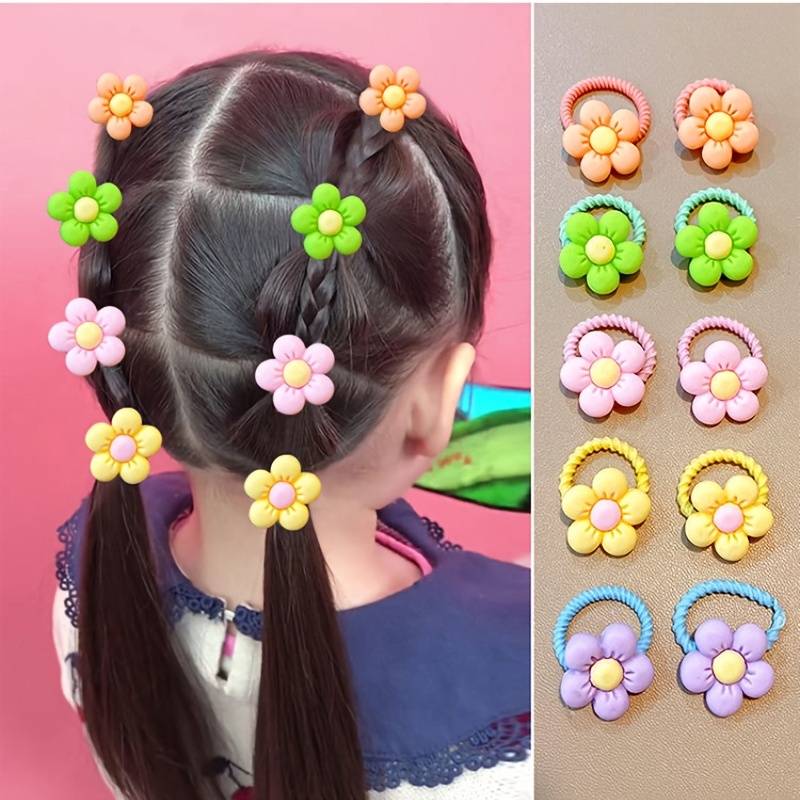 10 peças crianças meninas gravata flores fofas decoração faixas de borracha acessórios de corda de cabelo