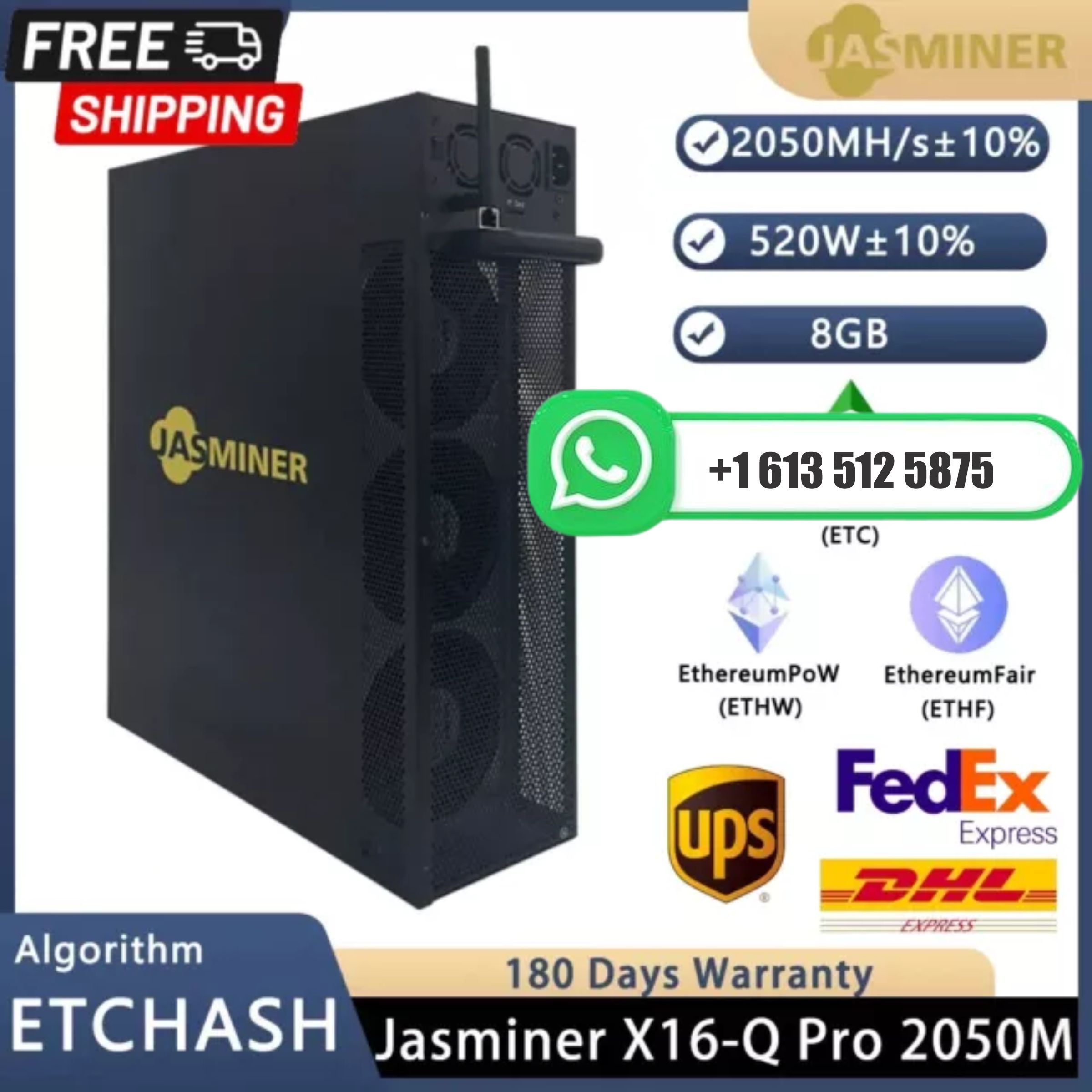 Oferta Imperdível JY: Compre 2 e Ganhe 1 Grátis - Novo JASMINER X16-Q ETC Octa Miner 1950M 620W Ultra Silencioso, Versão Wi-Fi com Fonte de Alimentação