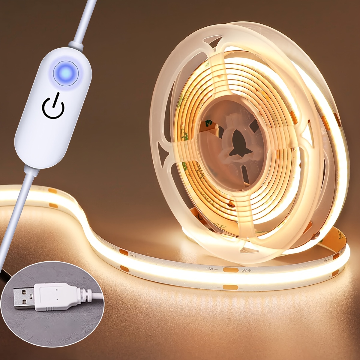 Luzes cob tira led toque dimmer flexível fita de diodo 5v usb linear iluminação interior lâmpada sala diy tv espelho backlight decoração da parede