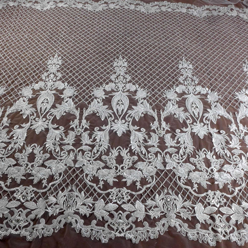 HelluyerDC ivory, Kain renda hitam dengan hiasan manik-manik berat, renda dengan pola super besar untuk busana, pernikahan, acara malam, gaun dansa per yard