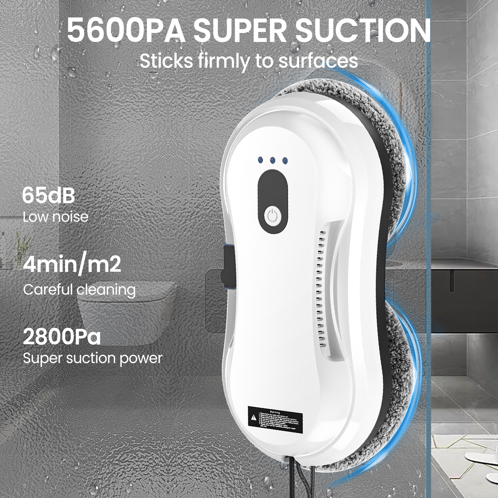 Robô Limpador de Janelas com Pulverização Única de Névoa 2800Pa Sem Escovas, Lavador de Vidros Elétrico Plug-in com Controle Remoto Infravermelho, Proteção Anti-queda de 20 Minutos com UPS para Falha de Energia para Janelas Domésticas