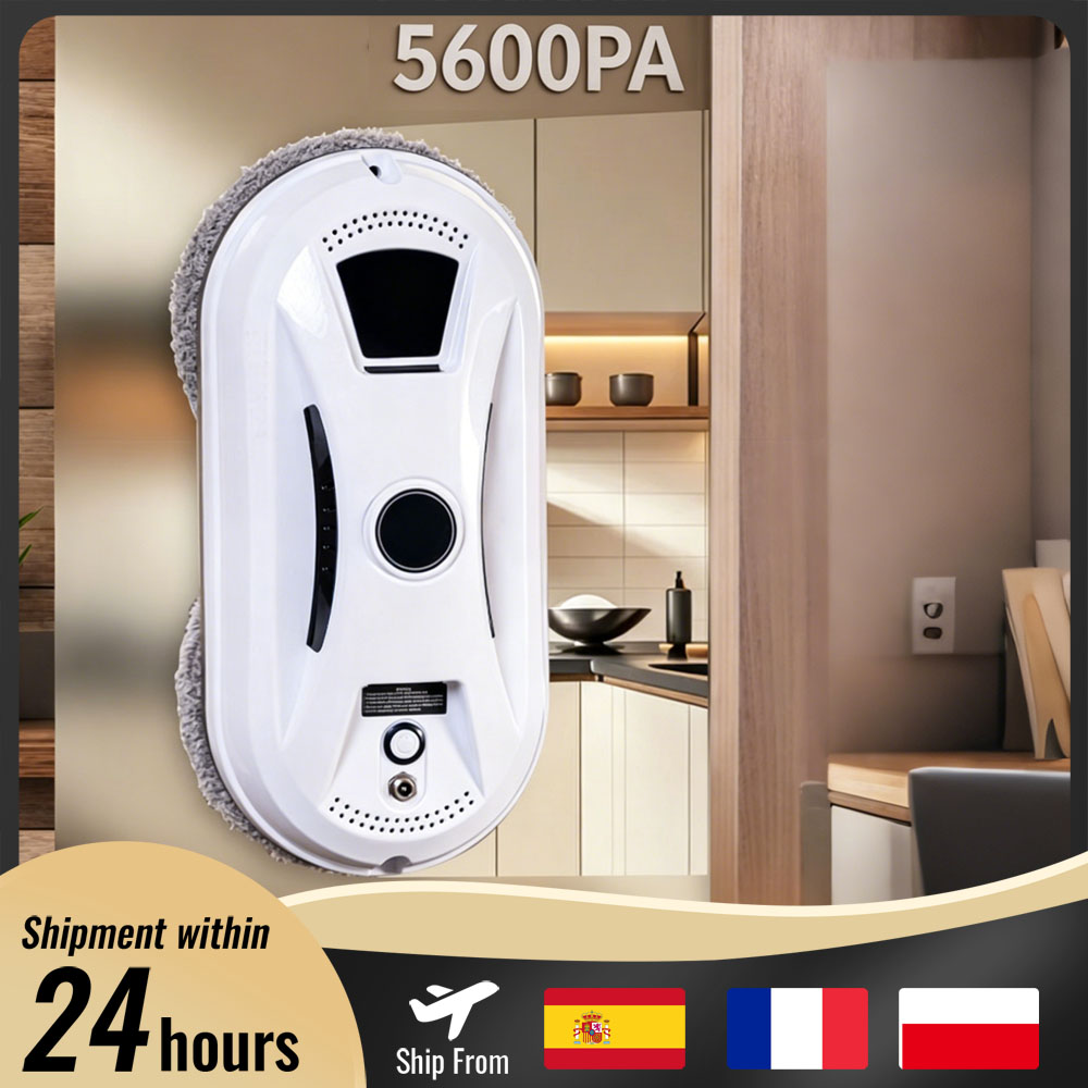 Inteligentny robot do czyszczenia okien Automatyczny robot do mycia okien o sile ssania 5600Pa z pilotem i 10 ściereczkami czyszczącymi Ultracienki robot odkurzający do domu