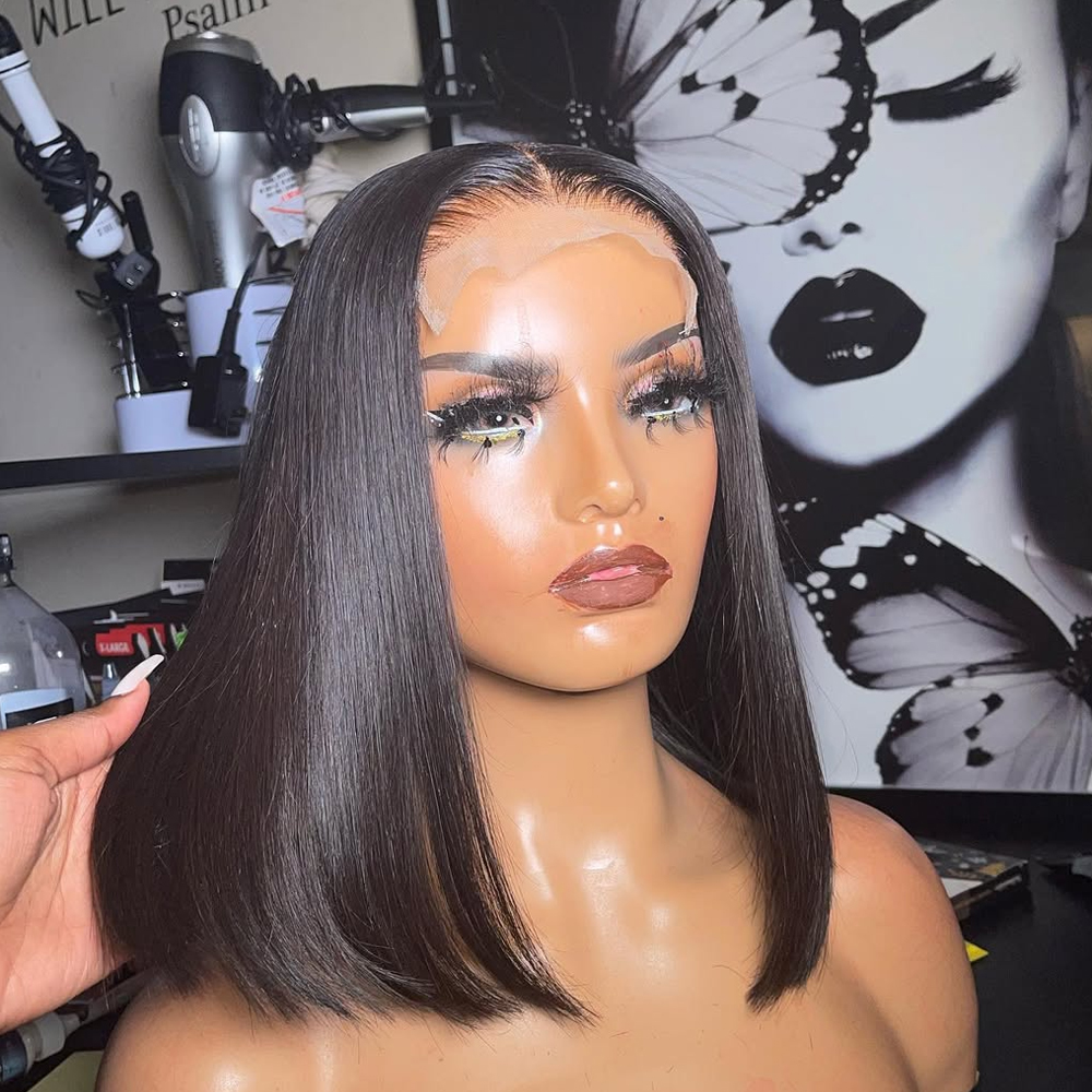 Peluca de encaje transparente 13x4, peluca Bob corto, pelucas de cabello humano 100% brasileño, pelucas rectas con cierre de encaje 4x4, pelucas Bob de 200% de densidad para mujeres