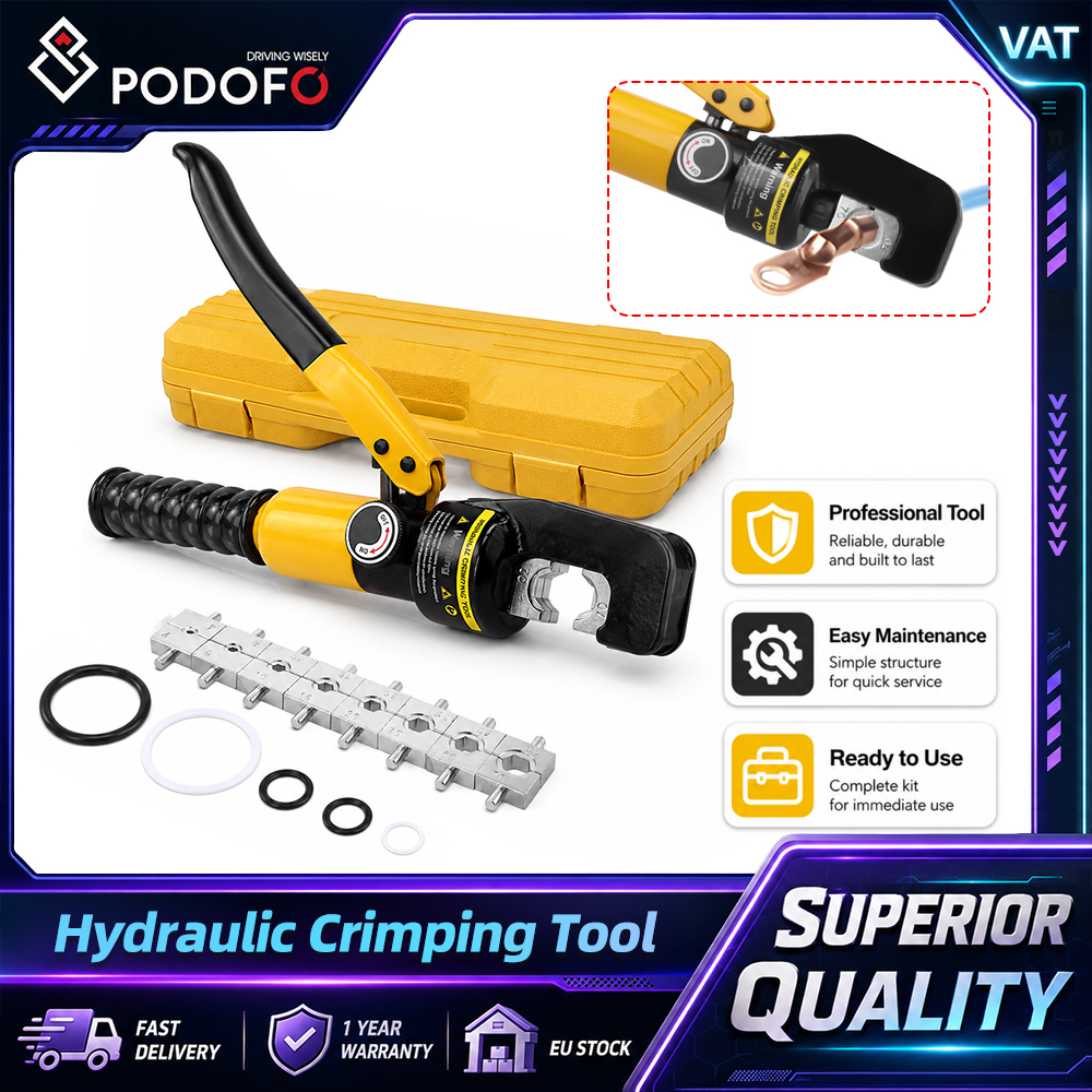Herramienta de crimpado hidráulica Podofo 10T, alicates crimpadores de terminales de cable de 12 a 2/0 AWG, herramienta de compresión hidráulica manual de 4/6/10/16/25/35/50/70 mm², kit de herramientas de crimpado manual hidráulico para cableado de audio 