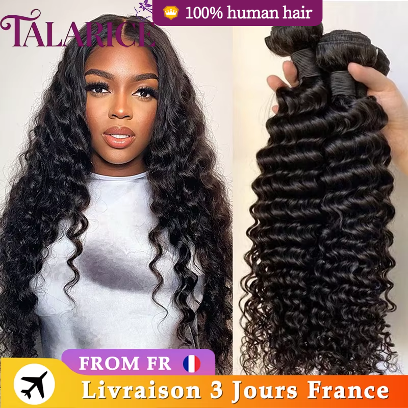 Extension di capelli umani Deep Wave 15A non trattati, ricci profondi, extension di capelli vergini brasiliani, 100% capelli umani per donna