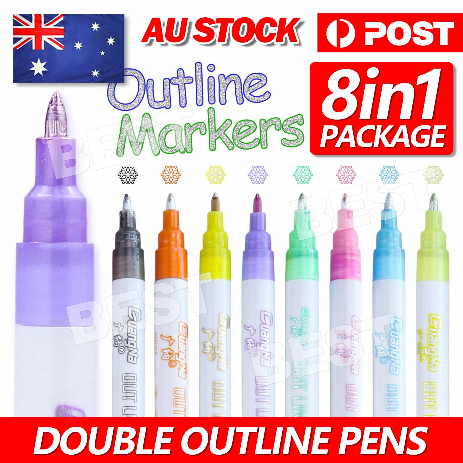 Zeichnung Double Line Outline Pen Textmarker Marker 8-Farben-Stift-Set für die Schule
