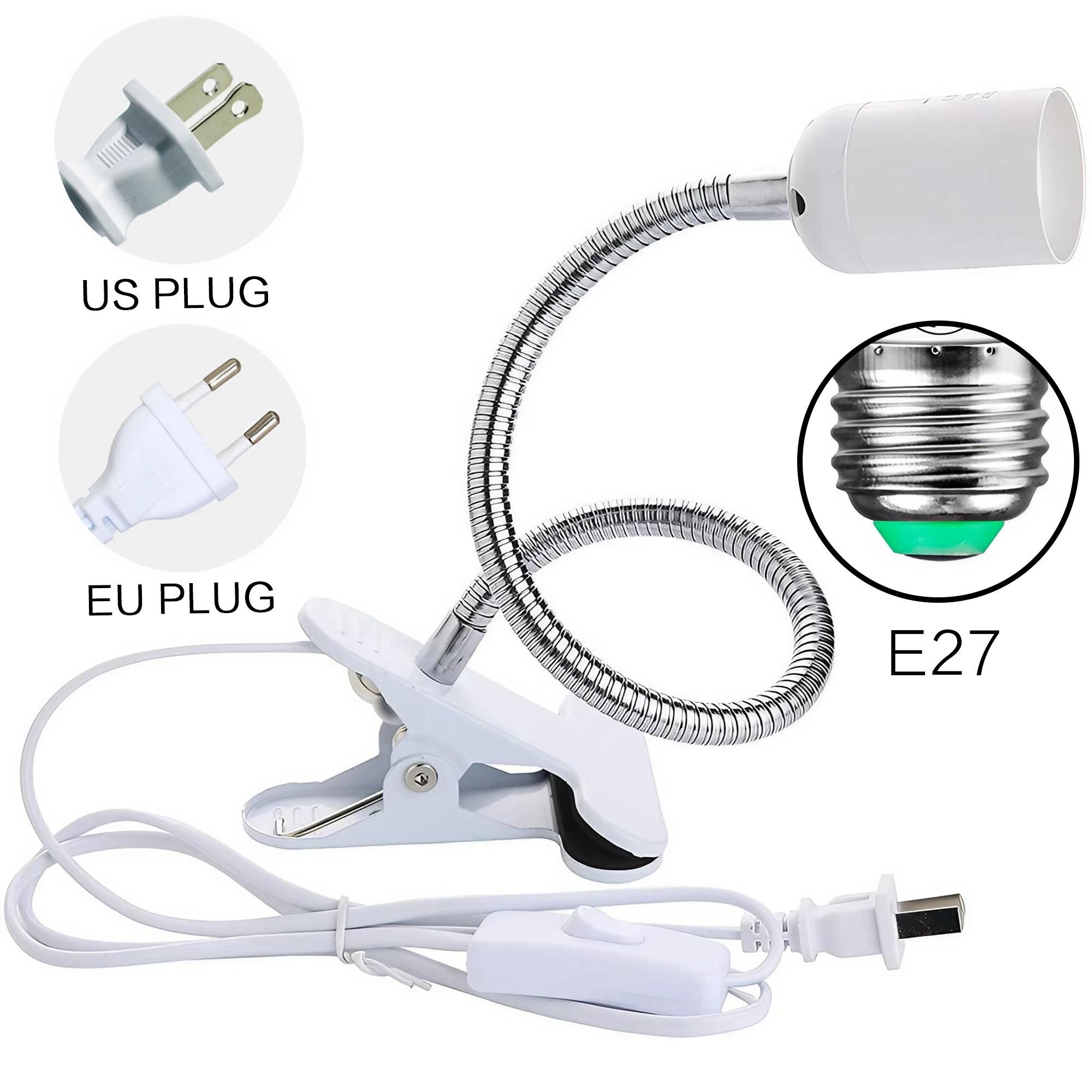 EU-US-Stecker, 360-Grad-flexibler Schreibtischlampenhalter, E27-Lichtsockel, Steckdose, Schwanenhals-Clip-on-Kabel mit Ein-/Ausschalter für Zuhause