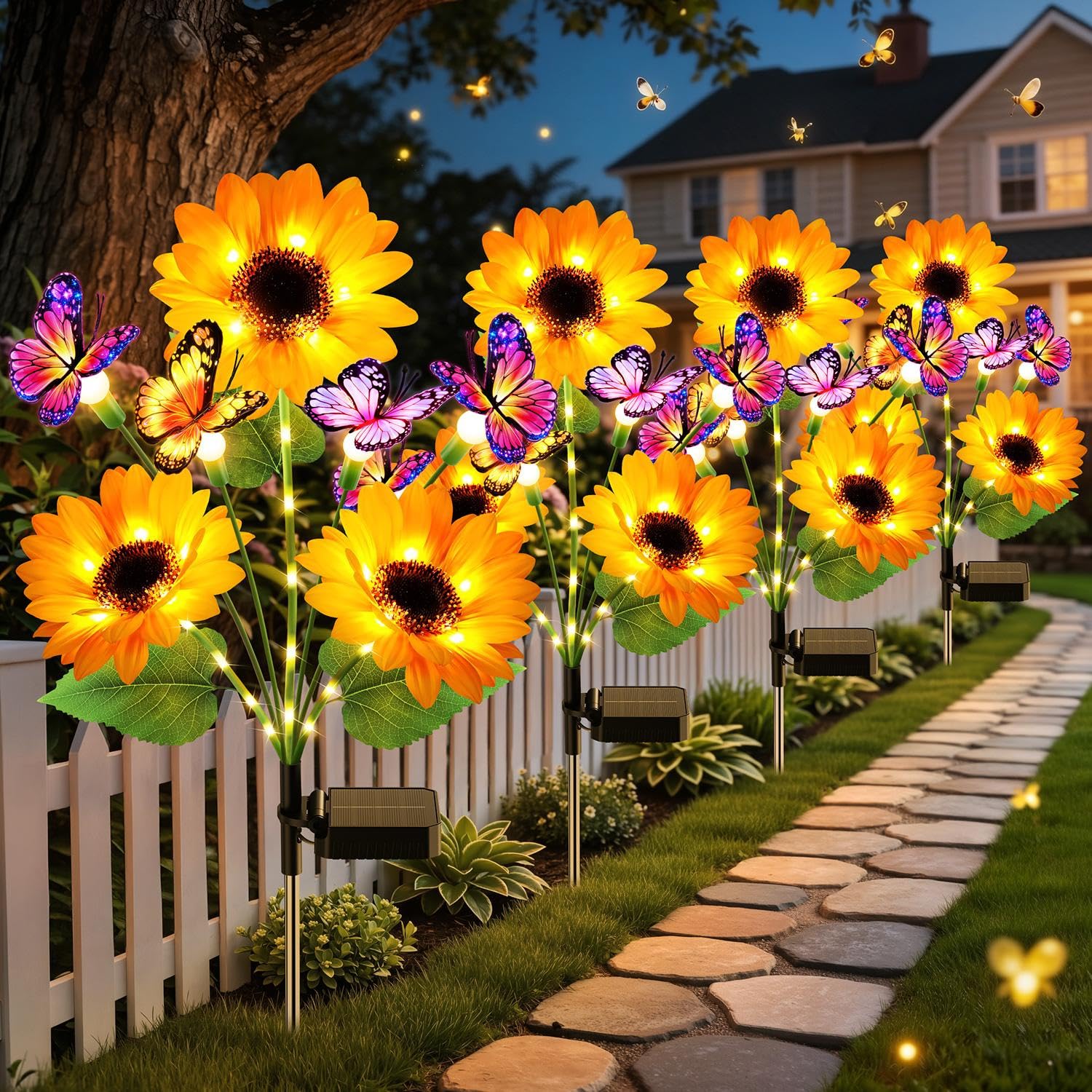 2/4er-Pack solarbetriebene Sonnenblumen-Leuchten, wasserdichte LED-Bodeneinsteck-Leuchten für Garten, Rasen und Hofdekoration