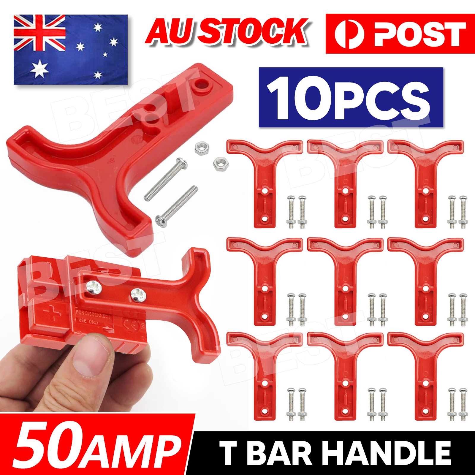 10 Uds. Mango de barra en T rojo para herramienta de conectores de enchufe estilo Anderson 50AMP 12-24V AU