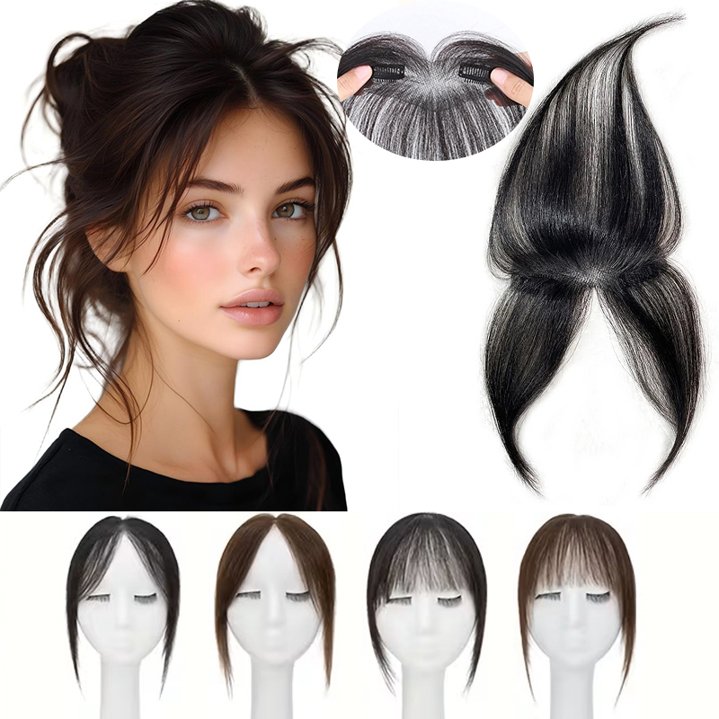Rambut Asli Manusia, Penutup Rambut Dahi dengan Jepitan, Poni dengan Alas Renda, Poni Renda, Rambut Depan Berbahan Renda, Penutup Rambut Bagian Atas