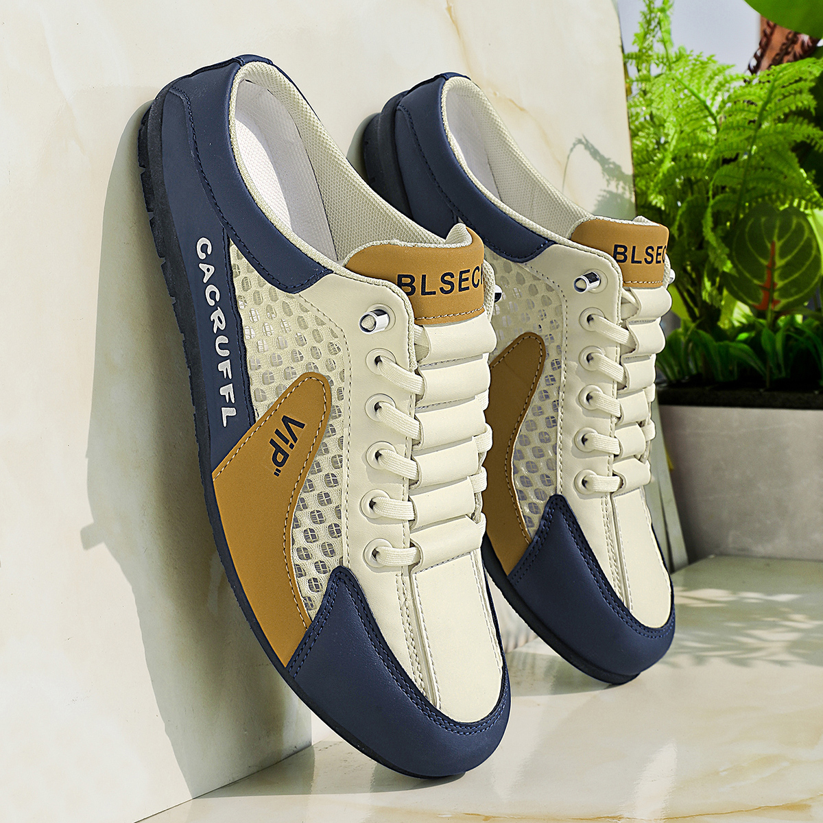 Heren instapslippers van mesh, ademend, halfhoge slippers, kleurblok, casual wandelsandalen