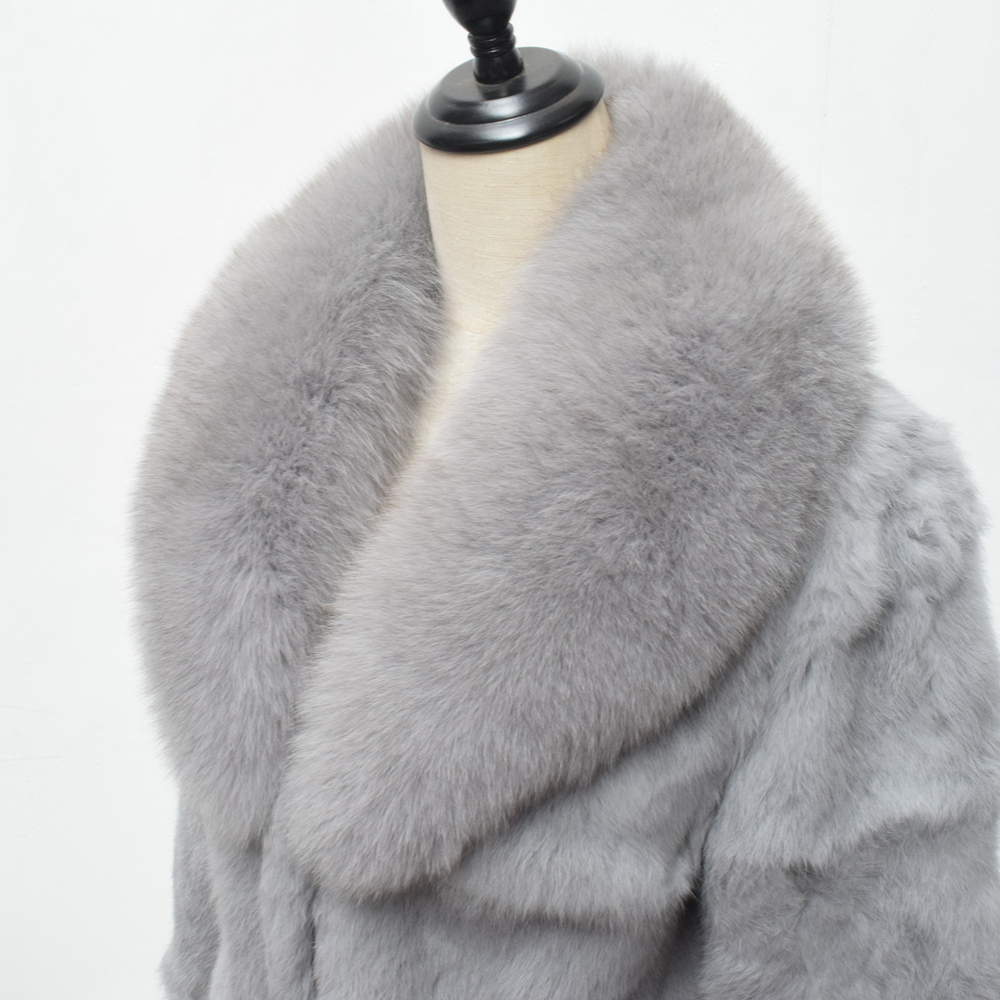 Abrigo de piel de conejo auténtica nueva moda para mujer chal de invierno cuello de zorro Natural grueso de lujo cálido en promoción especialmente chaqueta
