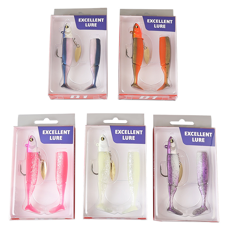 Conjunto de Iscas de Pesca Soft Swimbait com Lâmina Giratória, Gancho Único e Cauda Extra para Pesca de Bass, Trout e Walleye em Água Doce e Salgada